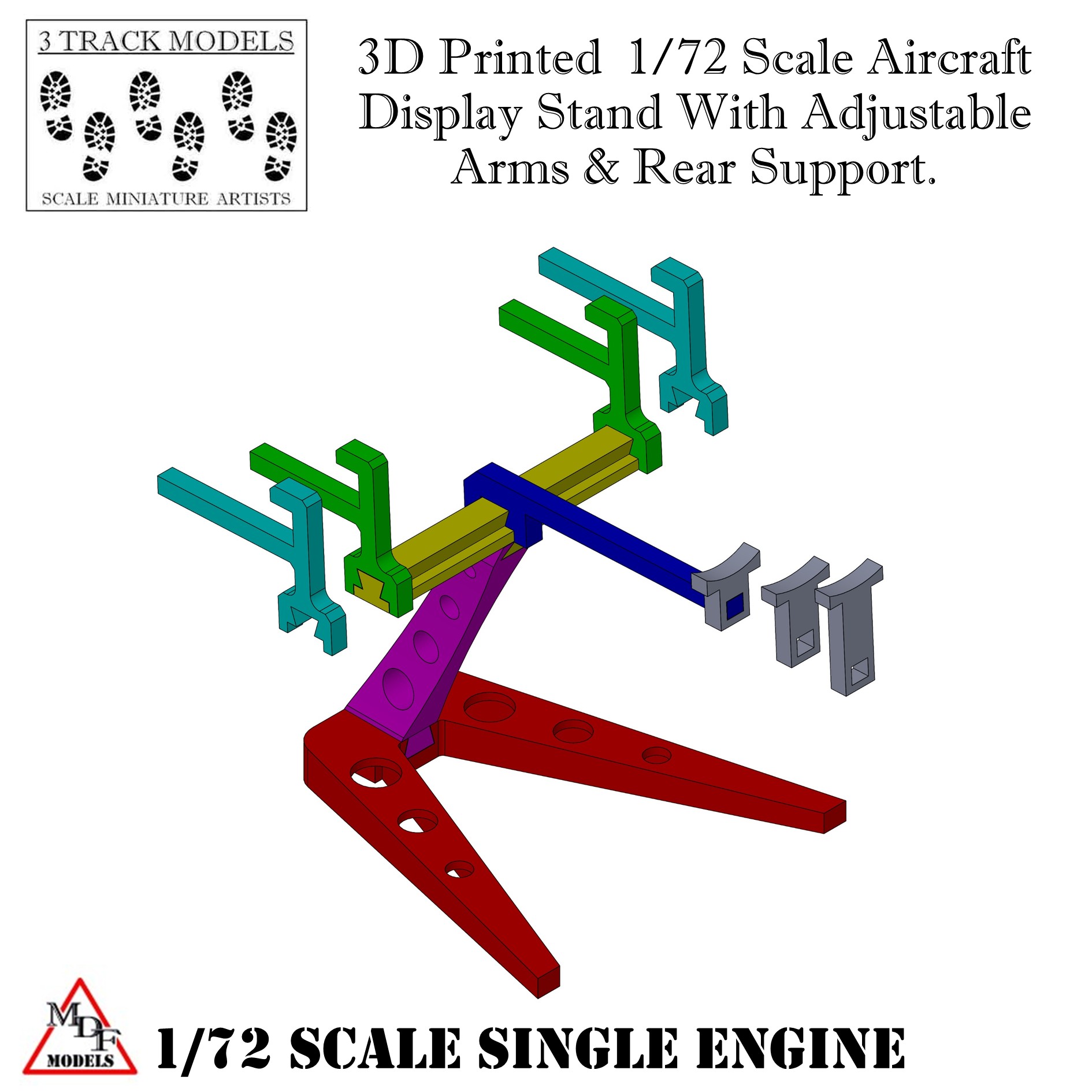 Aircraft Display Stand For 1/72 Scale Single Propeller Aircraft With Tail Support