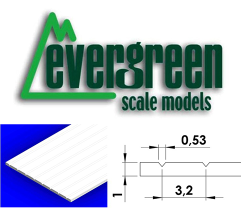 V-Groove Siding - 0,53mm Spacing x 1.0mm Thk Sheet (1 Piece Per Pack) #4125 - Size 360mm x 157mm 