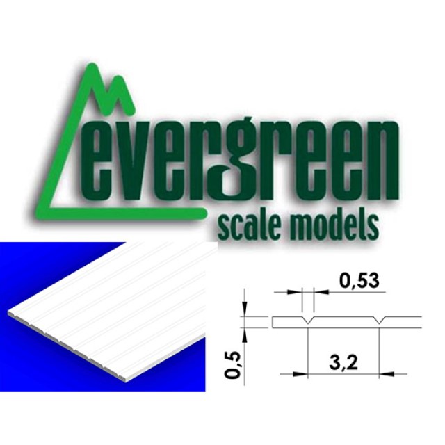 V-Groove Siding - 3.2mm Spacing x 0.5mm Thk Sheet (1 Piece Per Pack) #2125 - Size 300mm x 150mm 