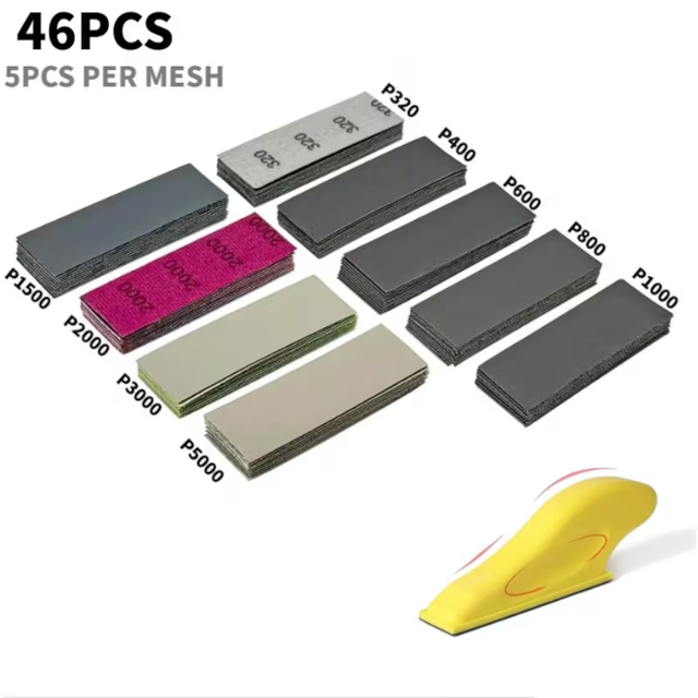 46pcs Sandpaper Kit, Wet/Dry Sandpapers (Grit 320-5000)