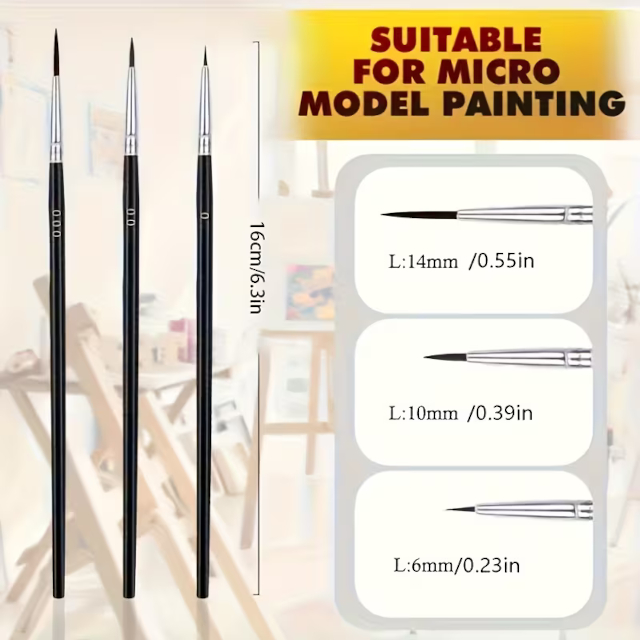 3pcs Fine Detail Paint Nylon Brush Set - #0, #00, #000