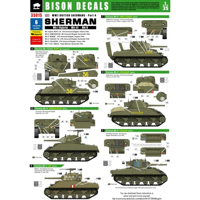 British Shermans Mk I Hybrid, Mark III, Mk. V Decals